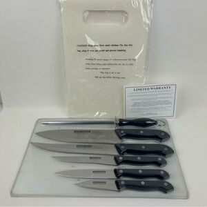 VTG '2002' NOS Messer Rostfrei Inox Knife Set (5 knifes, 1 sharpener, 1 board)